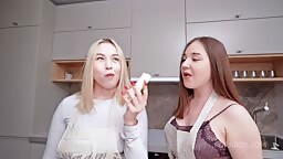 Sara Bork, Lina Babyface - Lesbians Are Cooking In The Kitchen But BIG HARD COCK In Their Ass And Pussy Stopped It