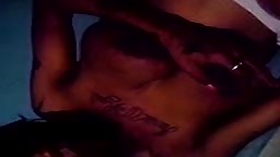 young teen playing and licking dark nipples