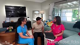Hailey Rose, Madison Wilde and Max Fills - Two Hot Nurses Cum Over For A Physical